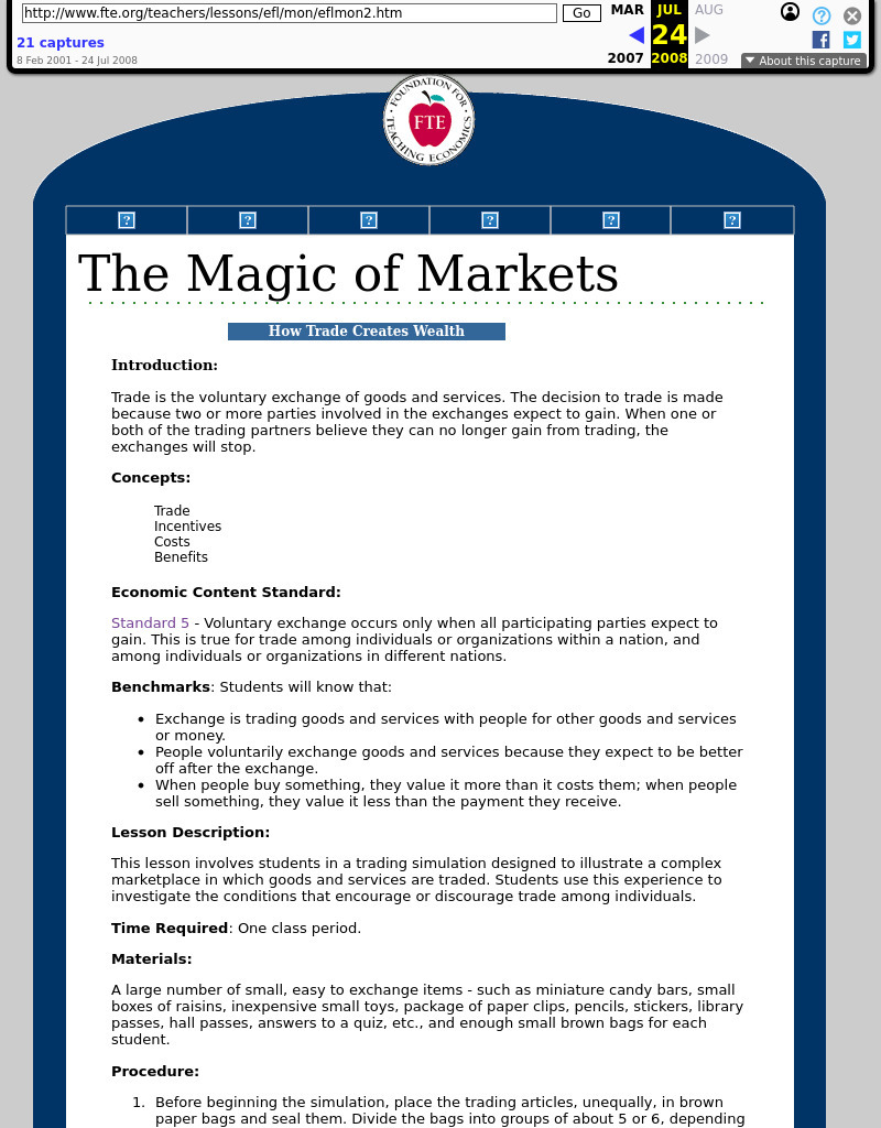 The Magic of Markets Lesson Plan