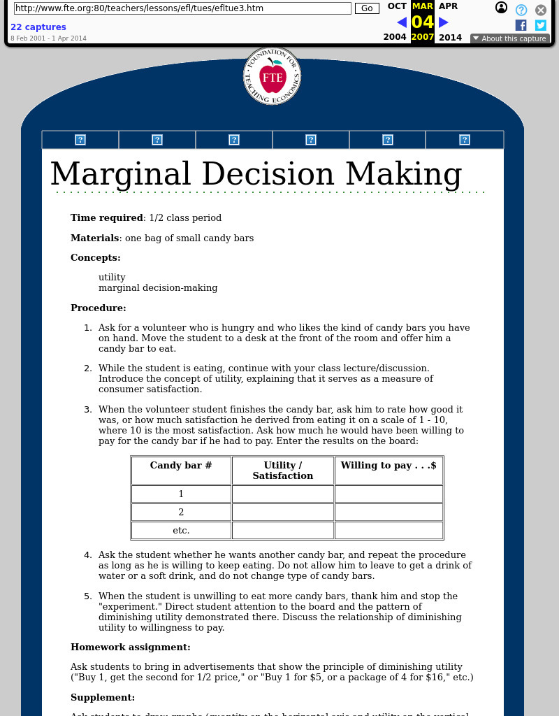 Marginal Decision Making Lesson Plan