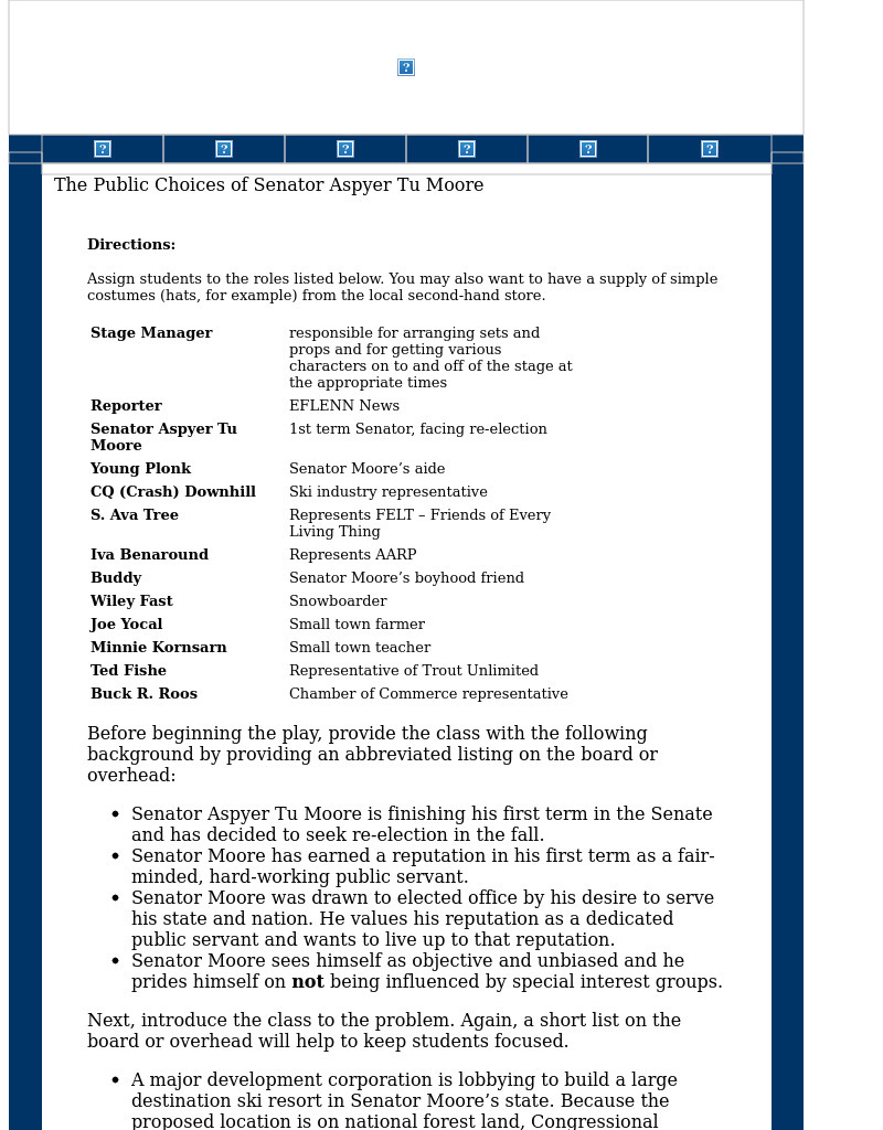 The Public Choices of Senator Aspyer Tu Moore Lesson Plan