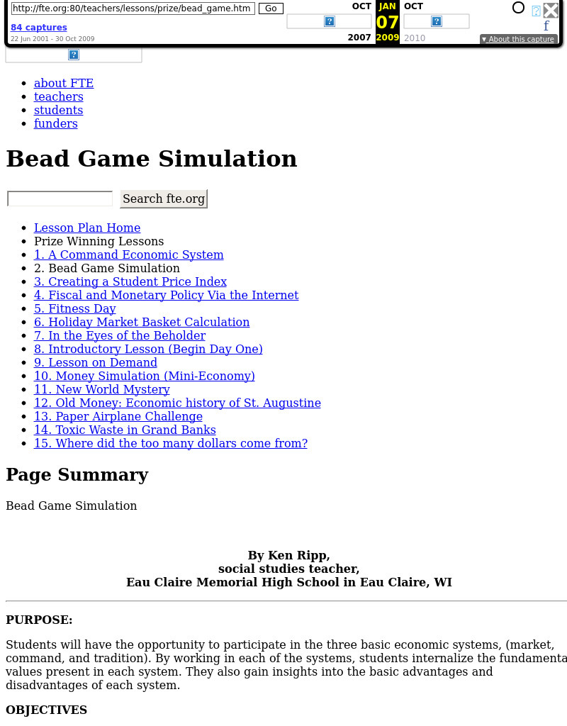 Bead Game Simulation Lesson Plan