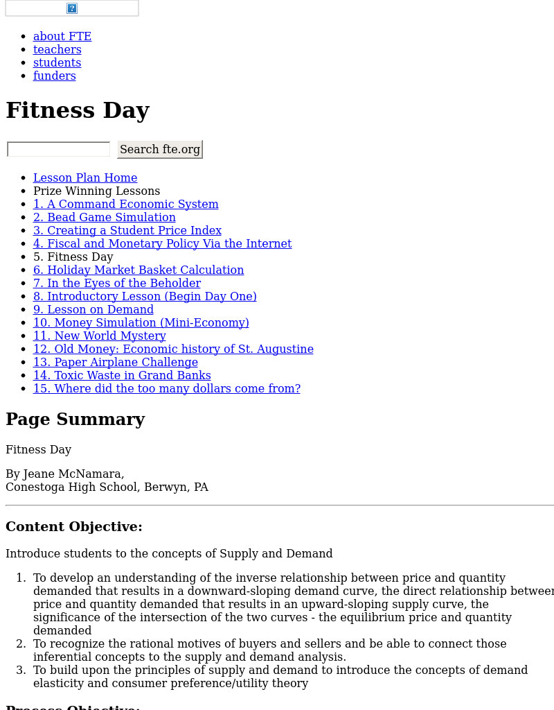 Fitness Day Lesson Plan