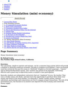 Money Simulation (mini economy) Lesson Plan