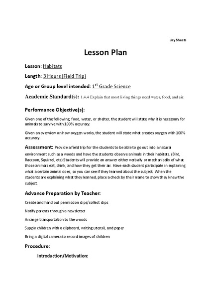 Habitats Lesson Plan
