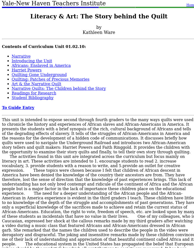 Literacy & Art: The Story behind the Quilt Lesson Plan