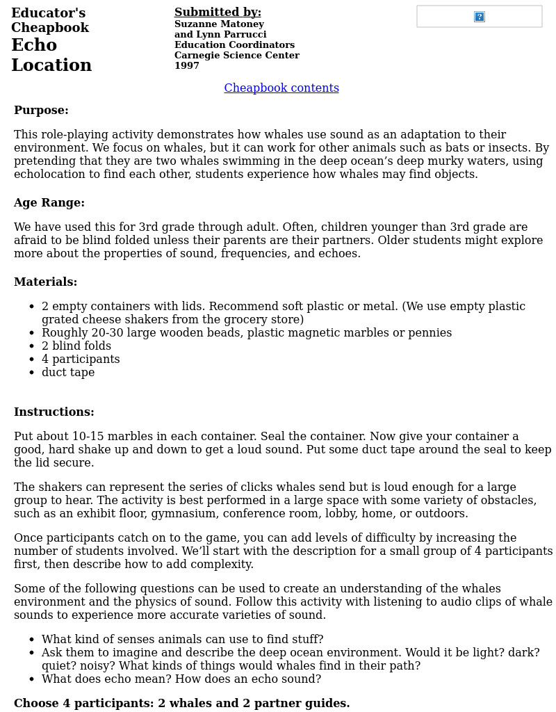 Echo Location Lesson Plan