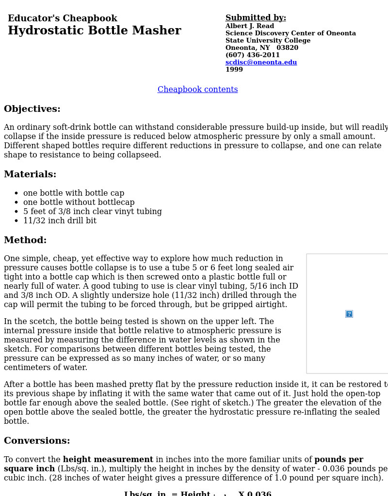 Hydrostatic Bottle Masher Lesson Plan