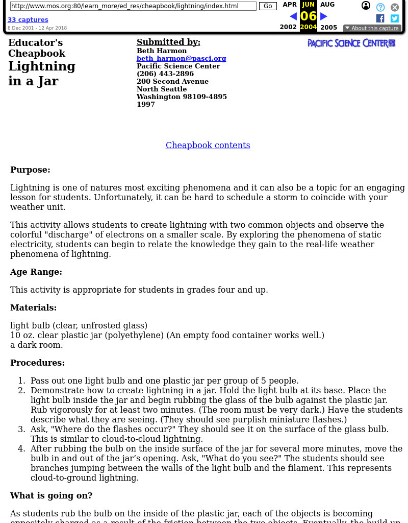 Lightning in a Jar Lesson Plan