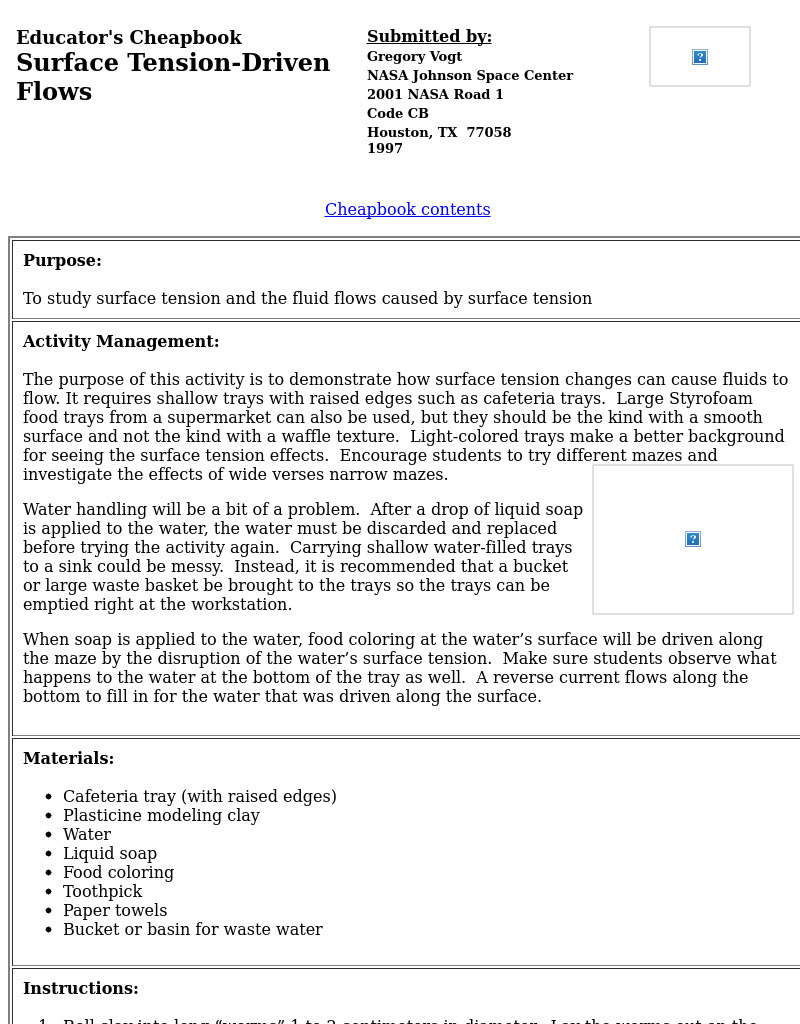 Surface Tension-Driven  Flows Lesson Plan