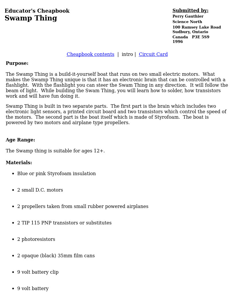 Swamp Thing Lesson Plan