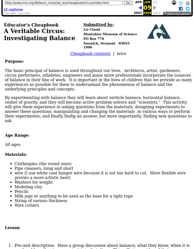 A Veritable Circus:  Investigating Balance Lesson Plan