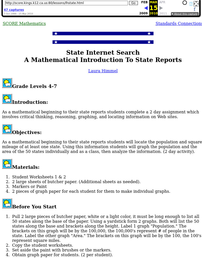 State Internet Search: A Mathematical Introduction To State Reports Lesson Plan