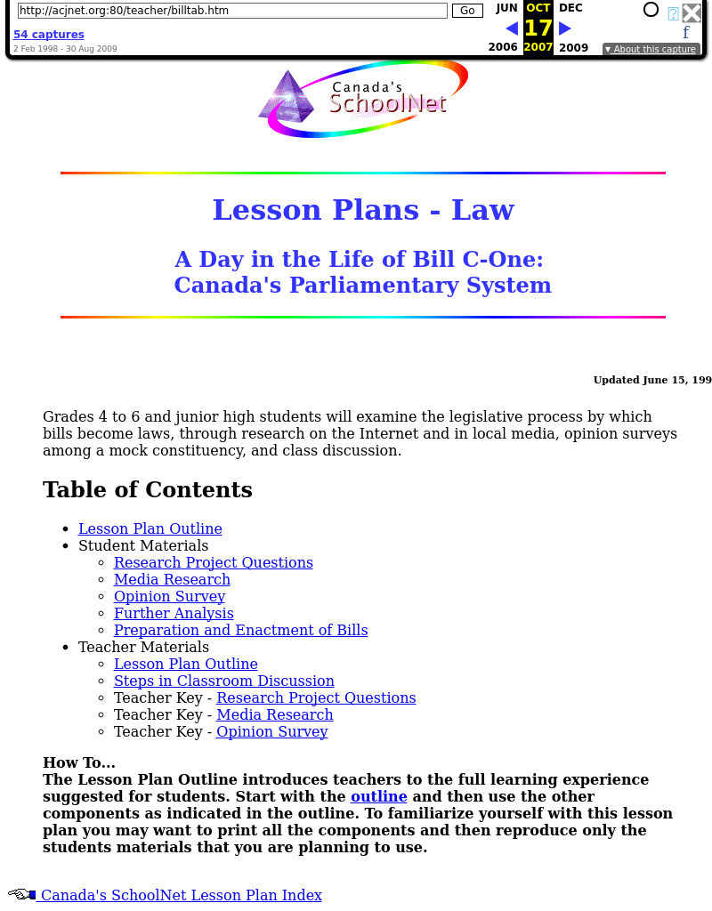 A Day in the Life of Bill C-One Lesson Plan