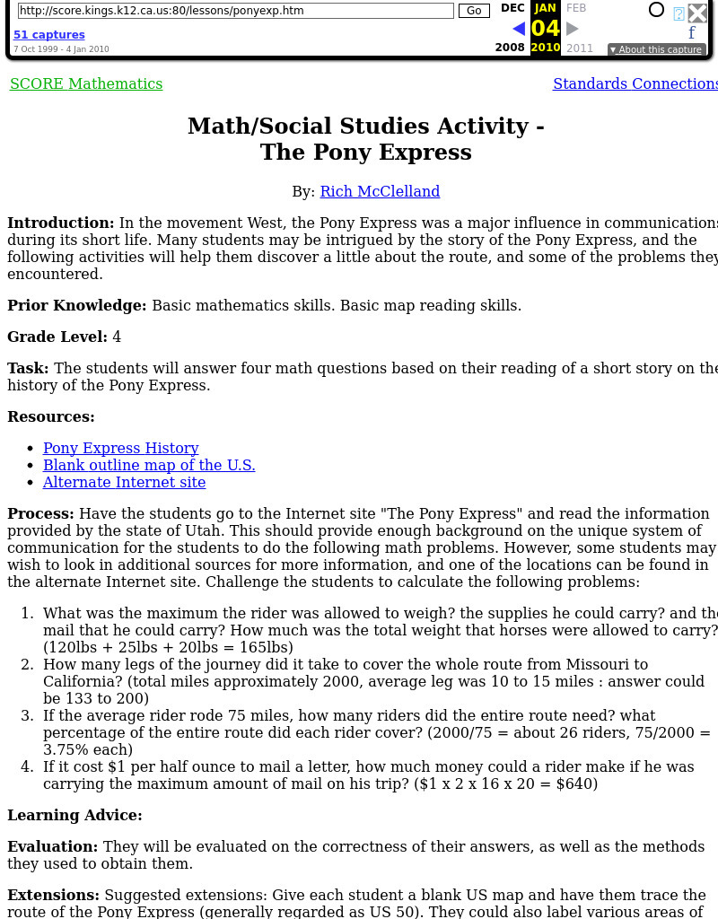 The Pony Express Lesson Plan