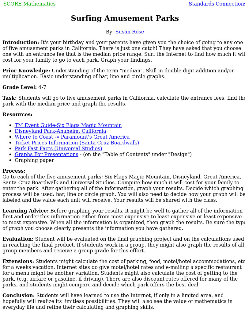 Surfing Amusement parks Lesson Plan