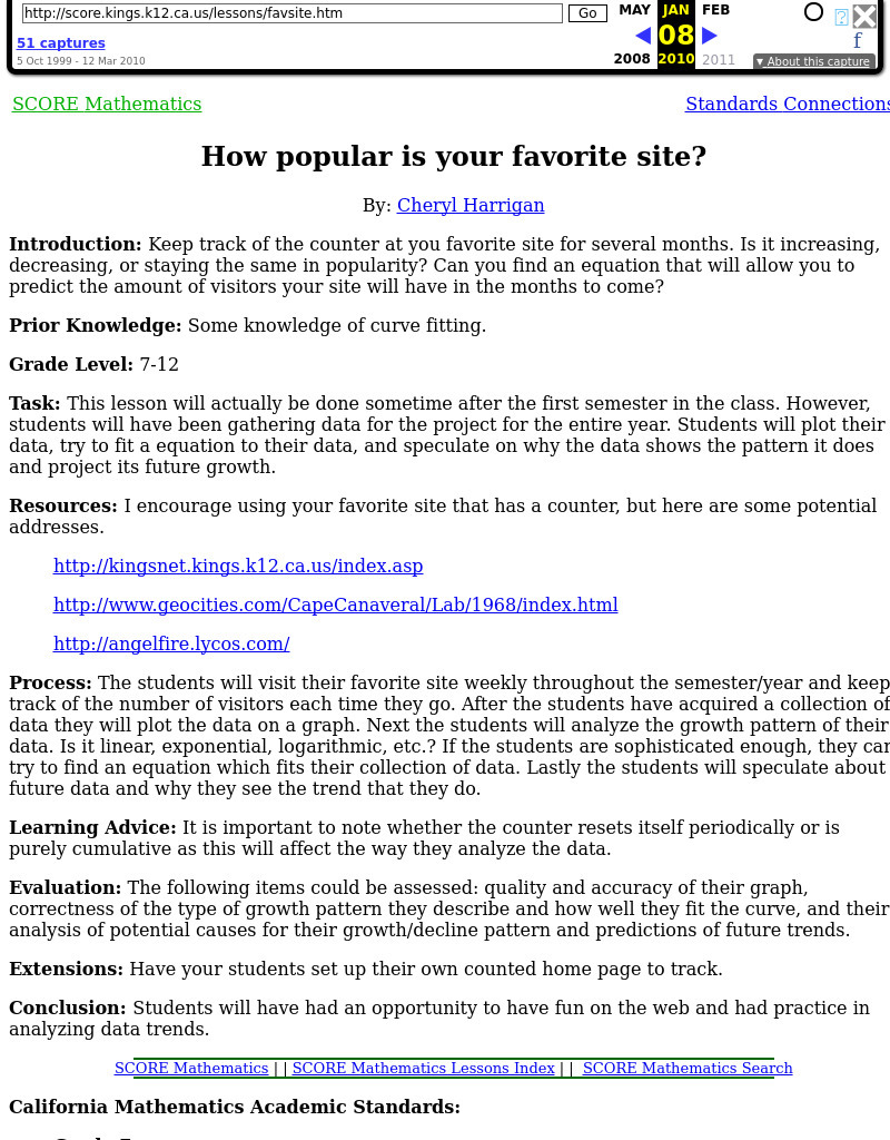 How popular is your favorite site? Lesson Plan