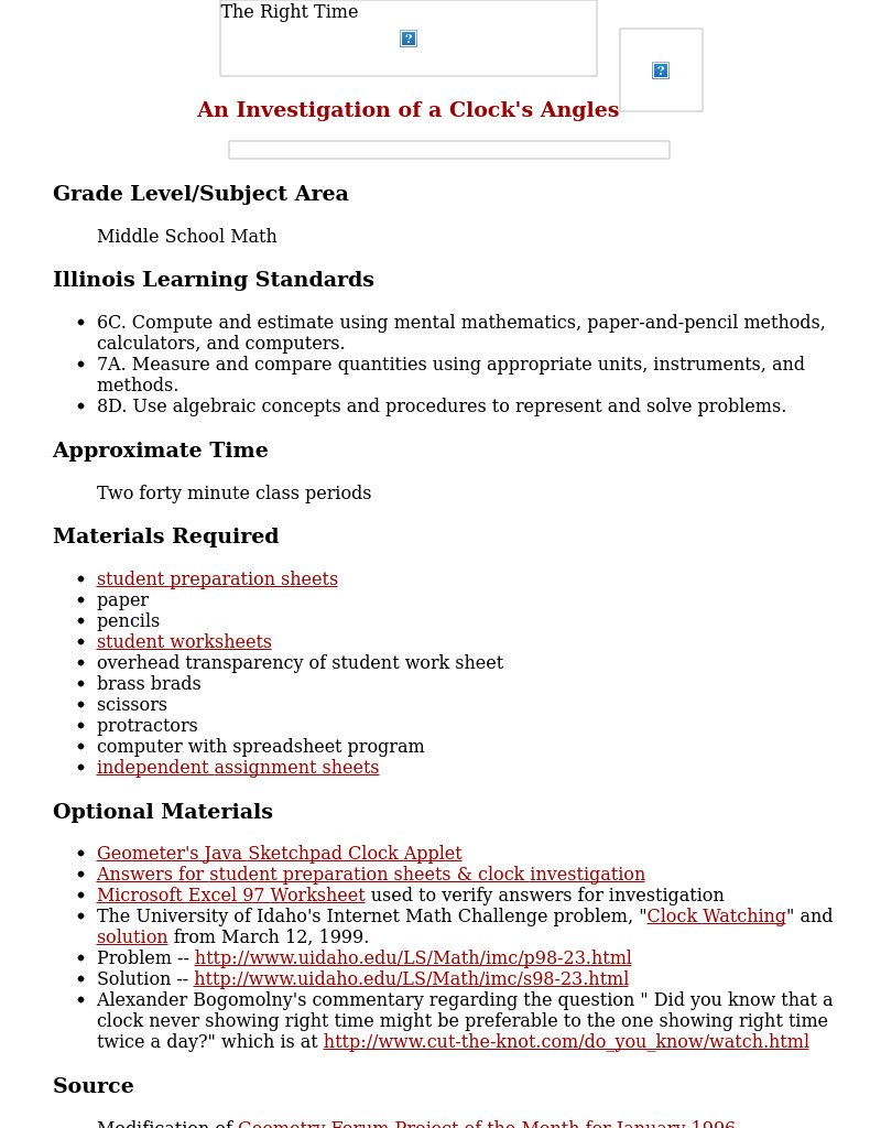The Right Time Lesson Plan