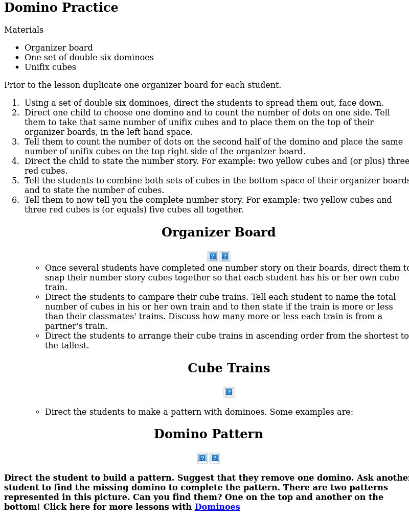 Domino Practice Lesson Plan