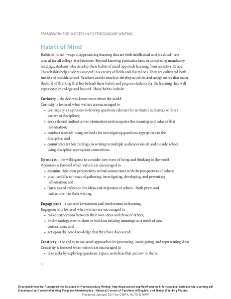 Habits of Mind Handout