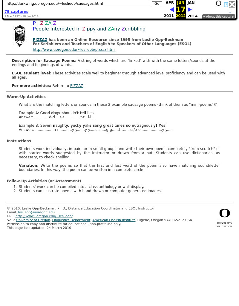 Pizzaz!...Sausage Poems Lesson Plan