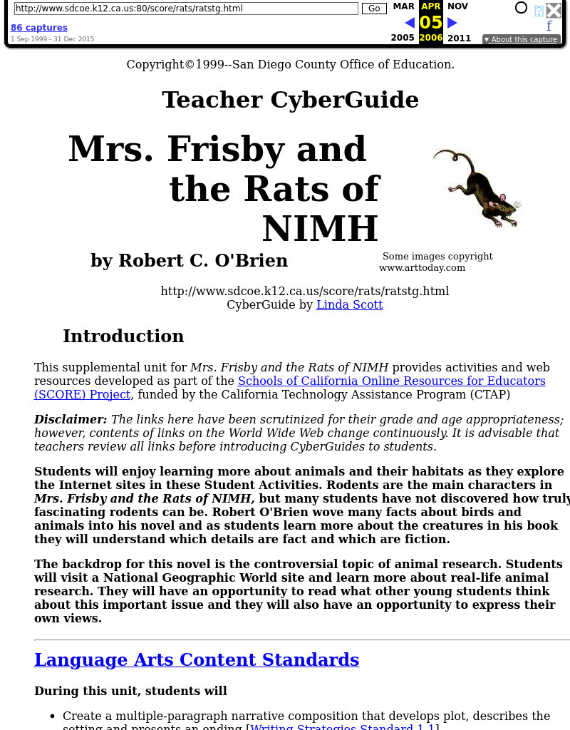Mrs. Frisby and the Rats of NIMH Lesson Plan