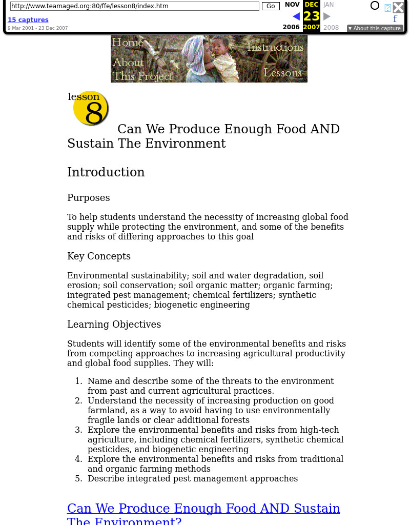 Can We Produce Enough Food AND Sustain The Environment Lesson Plan
