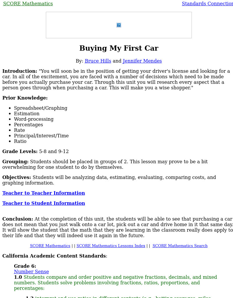 Buying My First Car Lesson Plan