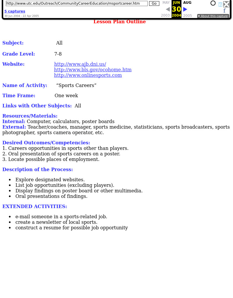 Sports Careers Lesson Plan