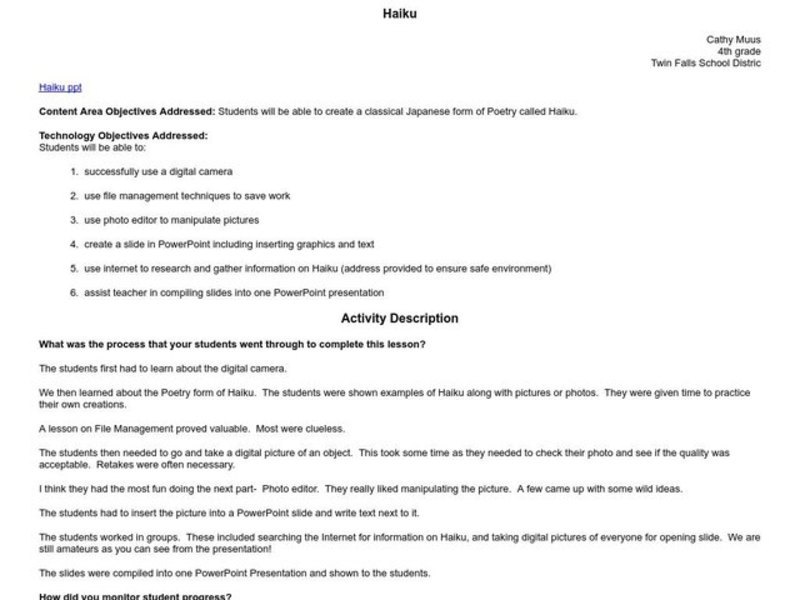 Haiku Lesson Plan