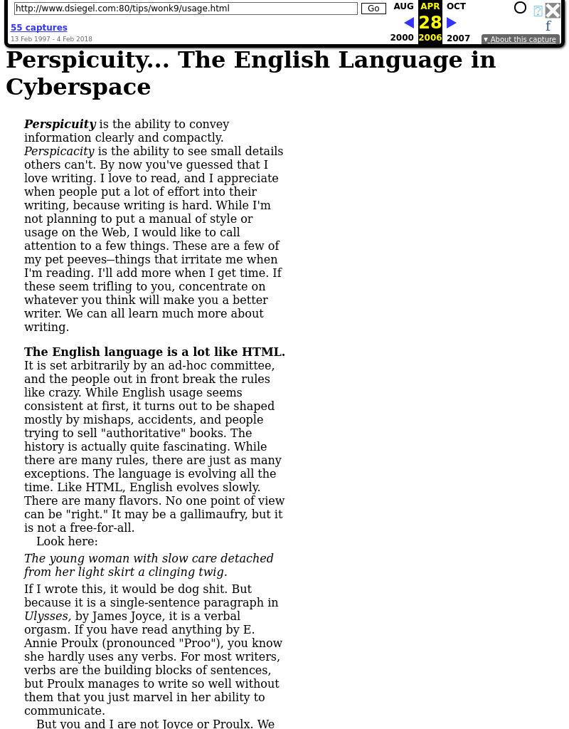 Perspicuity... The English Language in Cyberspace Lesson Plan