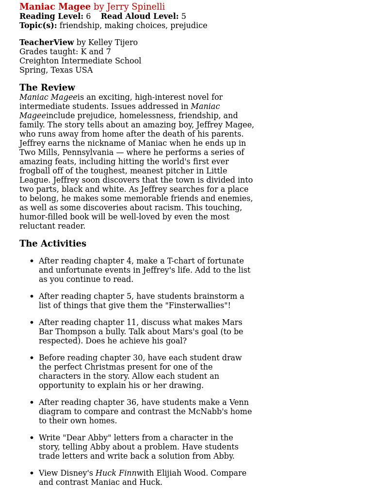 Maniac Magee Lesson Plan