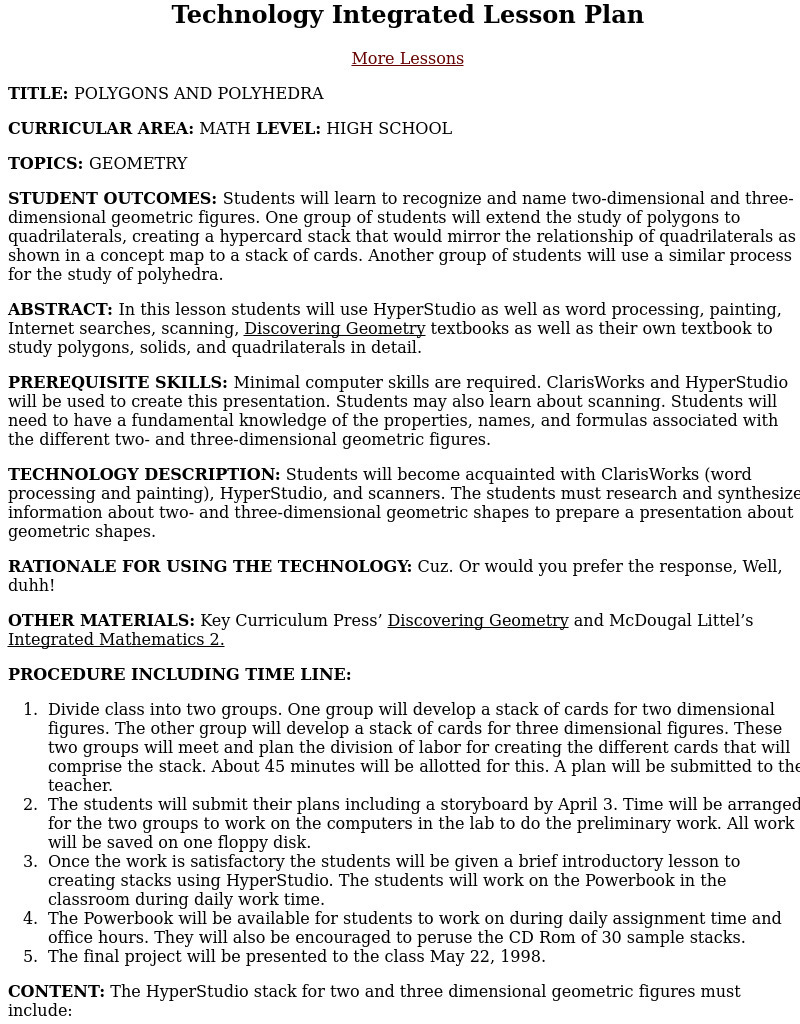 Polygons And Polyhedra Lesson Plan