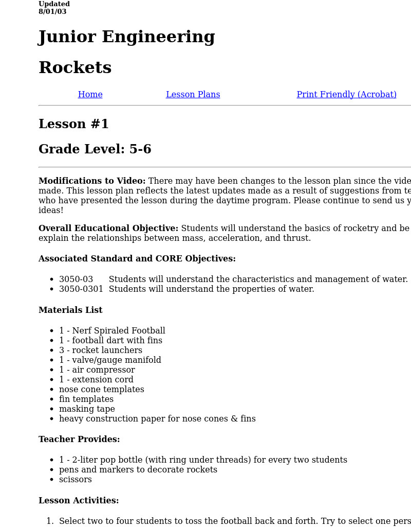 Rockets Lesson Plan