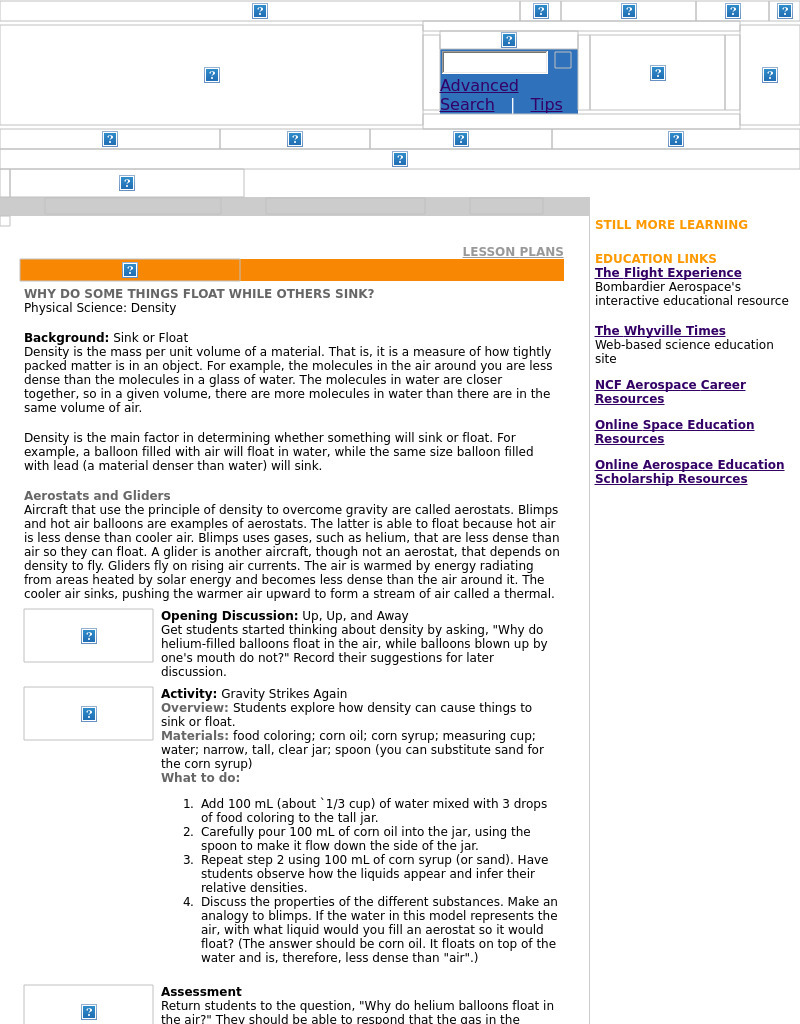 WHY DO SOME THINGS FLOAT WHILE OTHERS SINK Lesson Plan