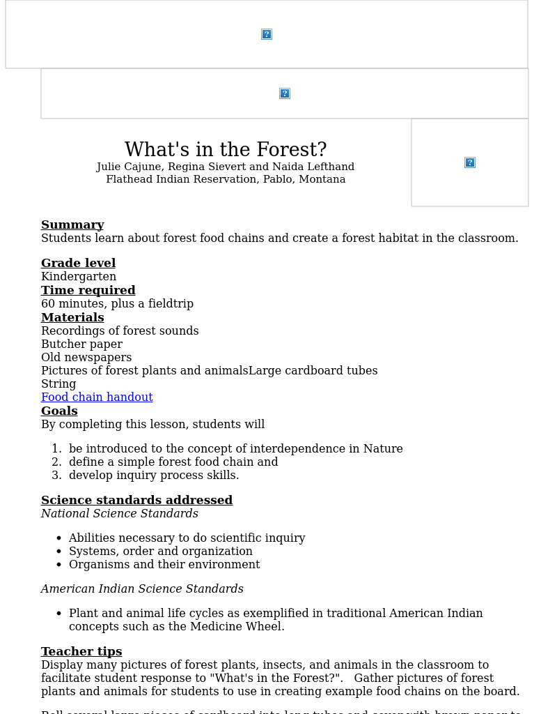 What's In The Forest? Lesson Plan