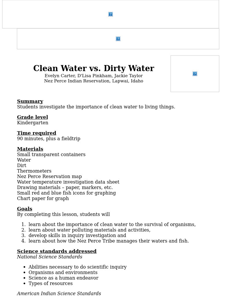 Clean Water vs. Dirty Water Lesson Plan