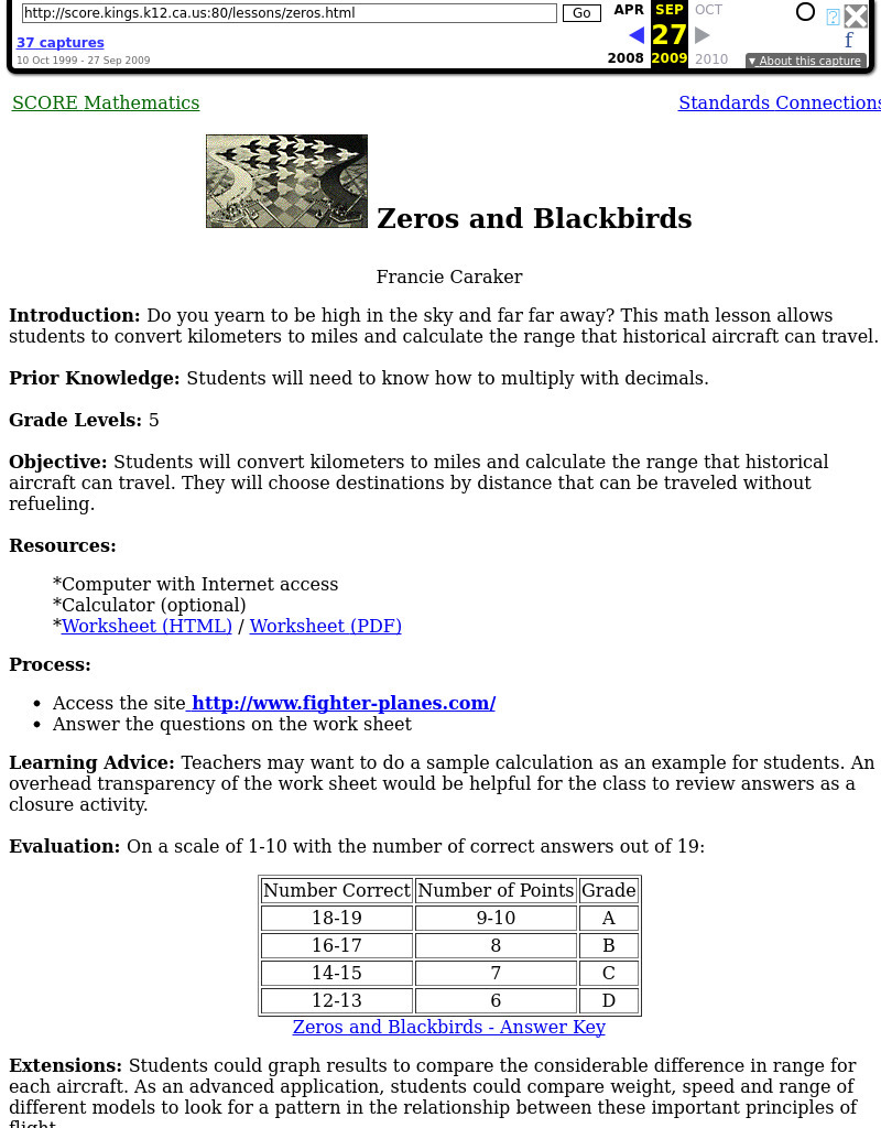 Zeros and Blackbirds Lesson Plan