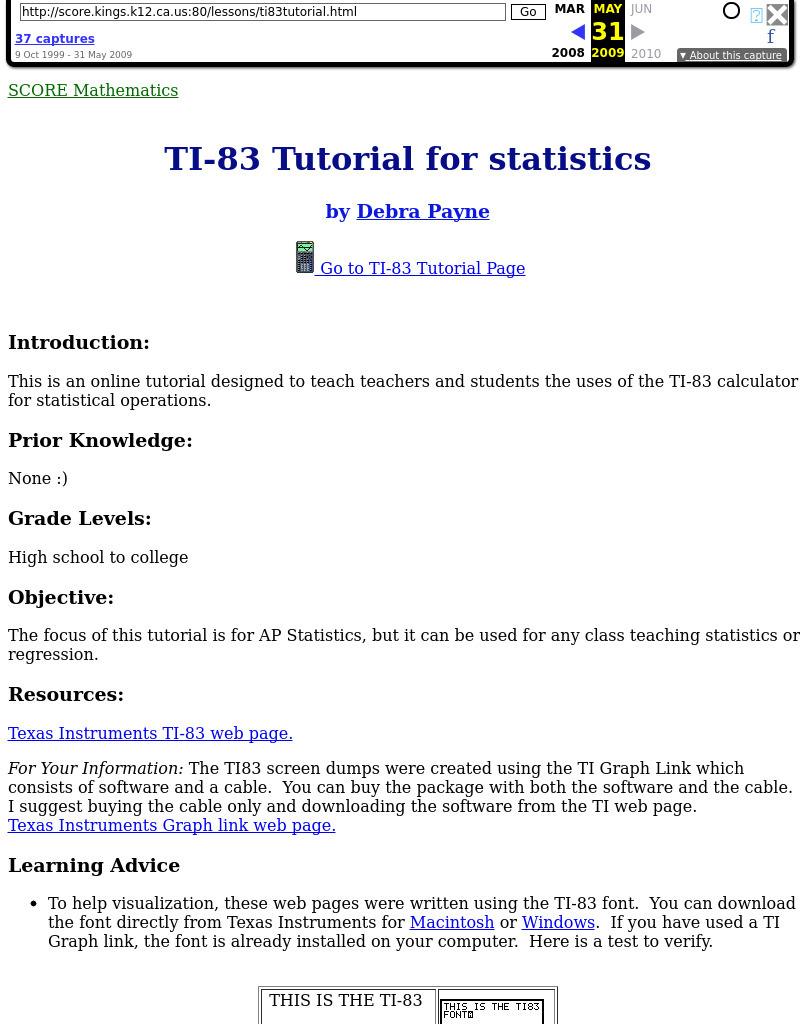 TI-83 Tutorial for statistics Lesson Plan