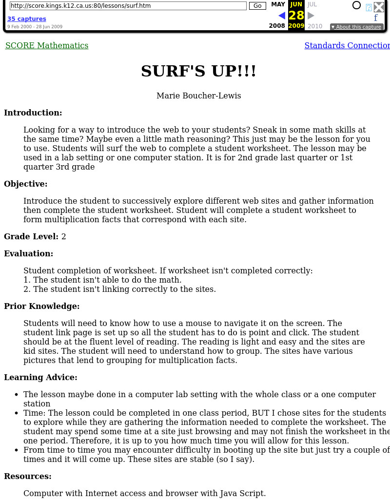 Surf's Up!!! Lesson Plan