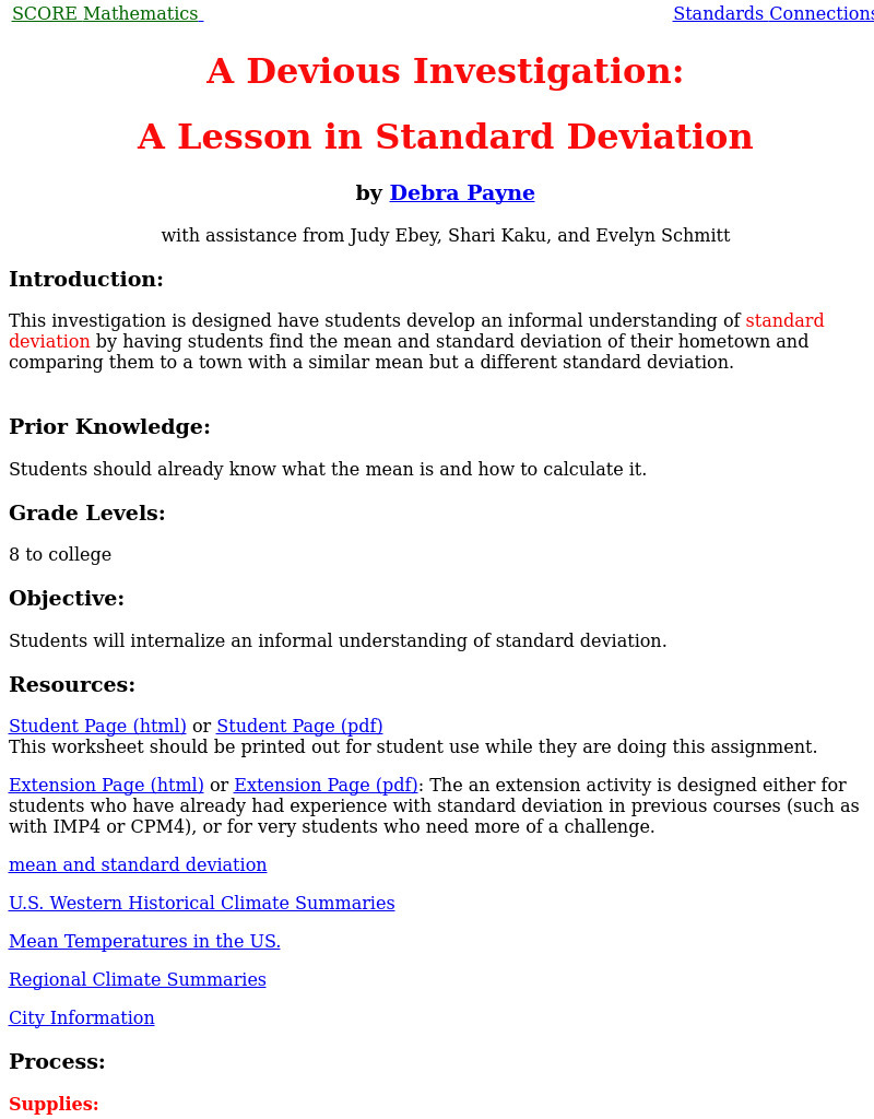 A Lesson In Standard Deviation Lesson Plan