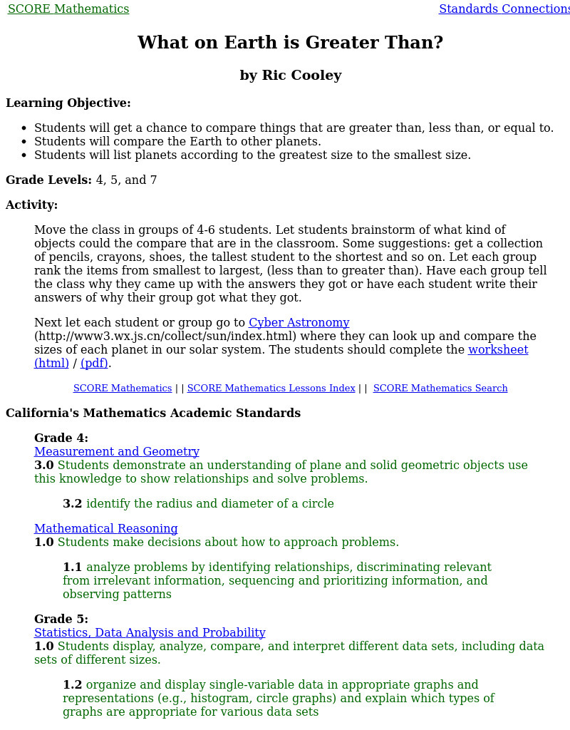 What on Earth is Greater Than? Lesson Plan