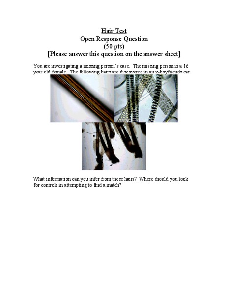 Hair Test Worksheet