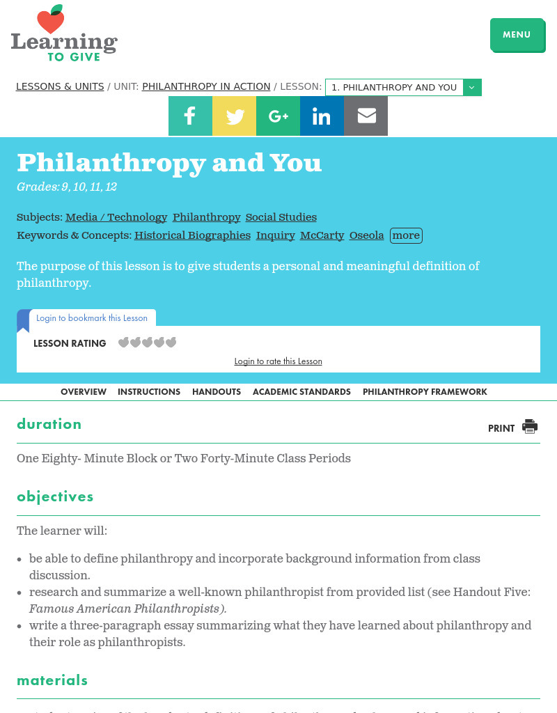 Philanthropy and You Lesson Plan