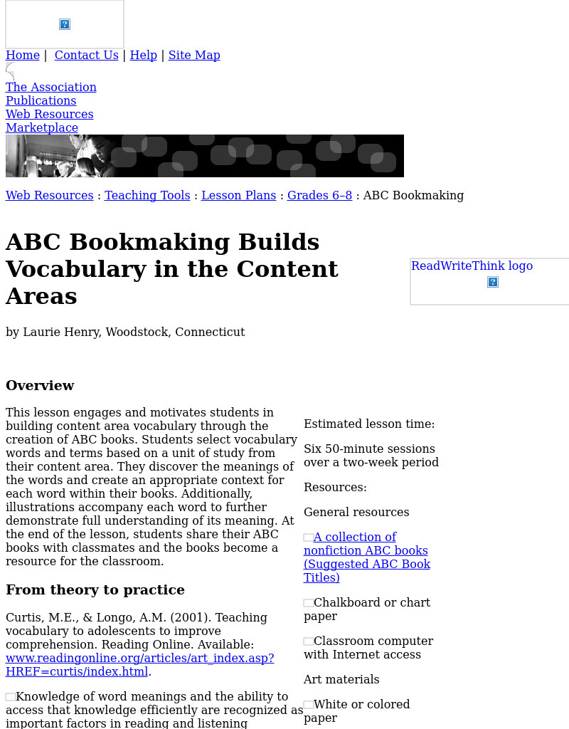 ABC Bookmaking Builds Vocabulary In the Content Areas Lesson Plan