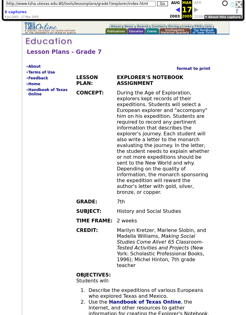 Explorers Notebook Assignment Lesson Plan