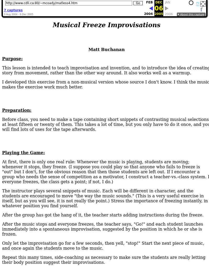Musical Freeze Improvisions Lesson Plan