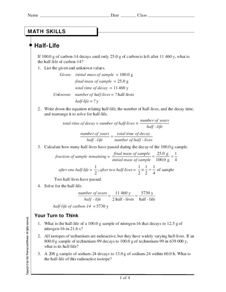 Half-Life Worksheet