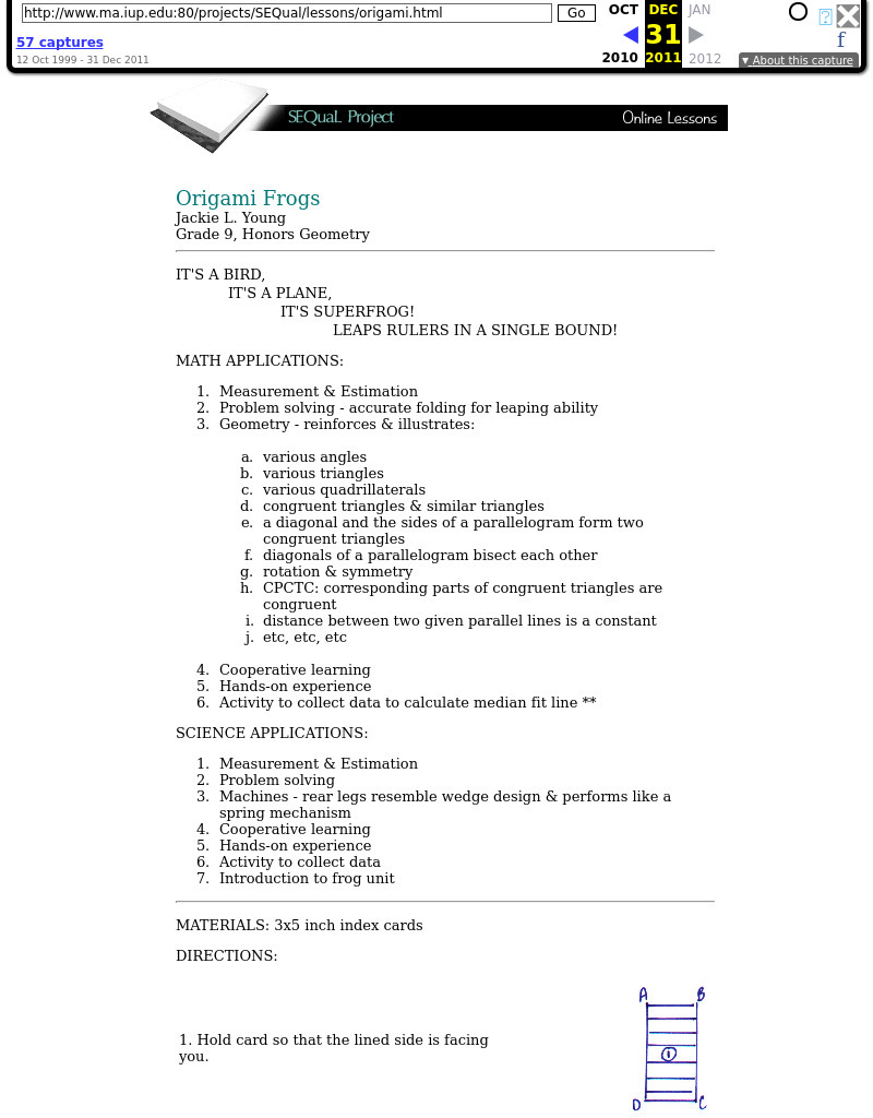 Origami Frogs Lesson Plan