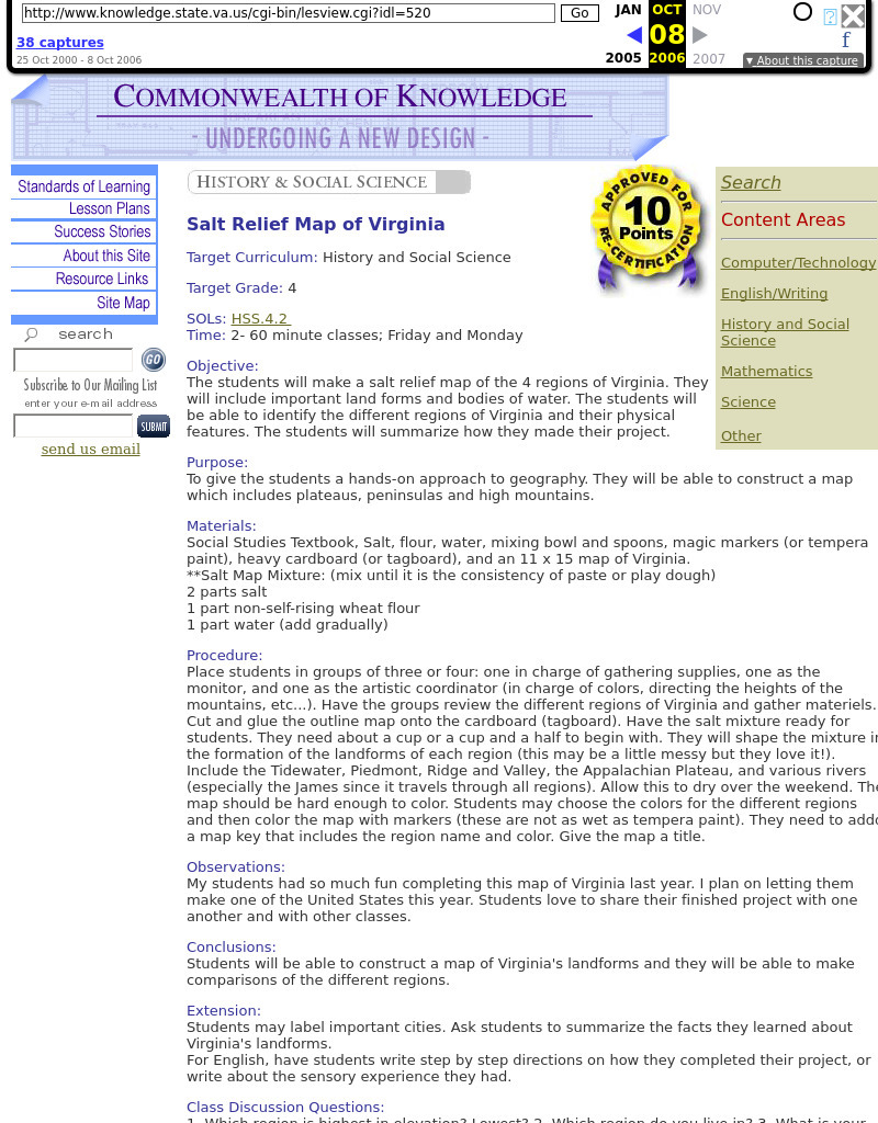 Salt Relief Map of Virginia Lesson Plan