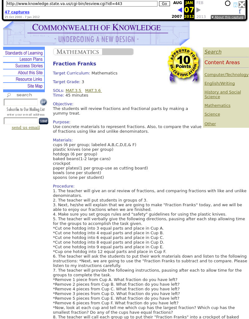 Fraction Franks Lesson Plan