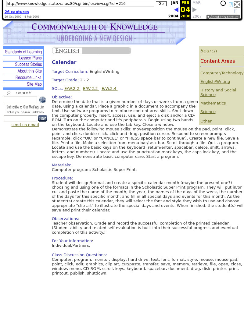 Calendar Lesson Plan